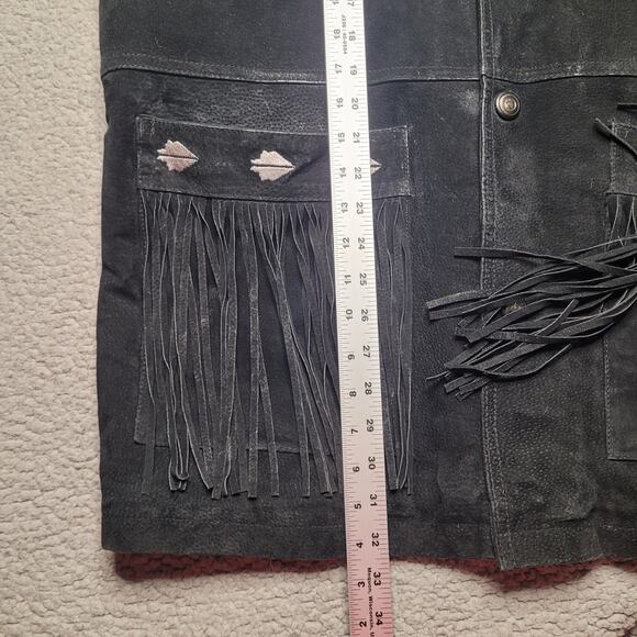 Irvine Park Coat Men Large Black Suede Western Fringe Cowboy Rodeo Southwestern - Picture 10 of 10